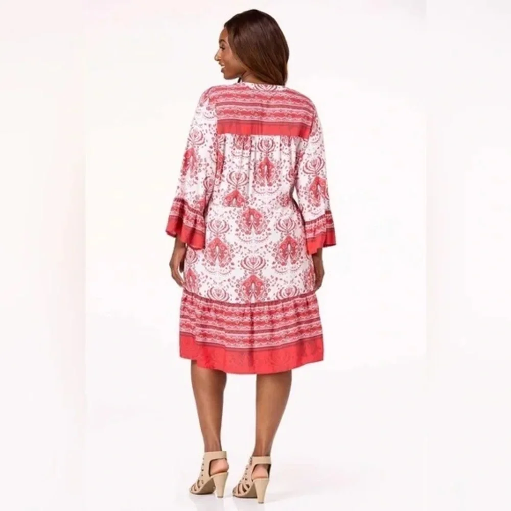 PLUS SIZE BELL SLEEVE SHIRT DRESS RACING RED